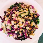 purple cabbage, fresh corn, cucumbers, summer herbs