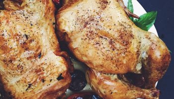 The definitive roasted chicken is served with really delicious sides. Grilled vegetables if you have them fresh in the summer, fingerling potatoes in the autumn and winter with a green salad and mustard vinaigrette.