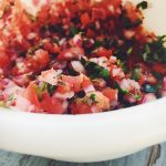 Pico de gallo or salsa fresca made with overripe tomatoes from Farmer Market
