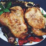 The definitive roasted chicken is served with really delicious sides. Grilled vegetables if you have them fresh in the summer, fingerling potatoes in the autumn and winter with a green salad and mustard vinaigrette.