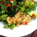 A hearty porridge with a wonderfully flavorful savory sauce and fresh herbs.