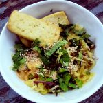 Healthy, gluten free spaghetti squash noodle bowl with peanut lime sauce
