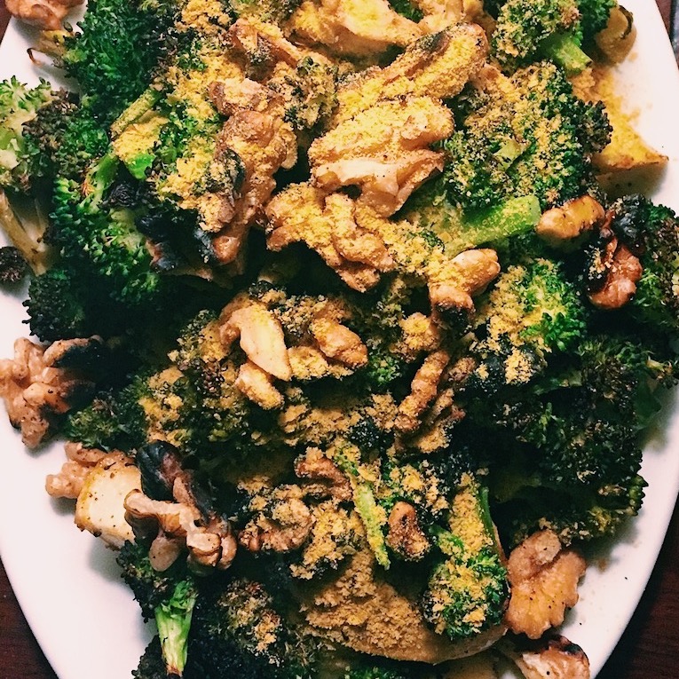 Charred & Roasted Broccoli with Walnuts & Nutritional Yeast