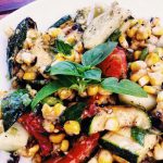 Summer Salad with grilled corn, zucchini, chickpeas, edamame