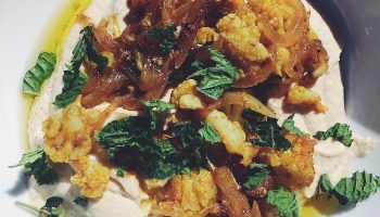 Classic Hummus with Fried Curried Onion and Cauliflower