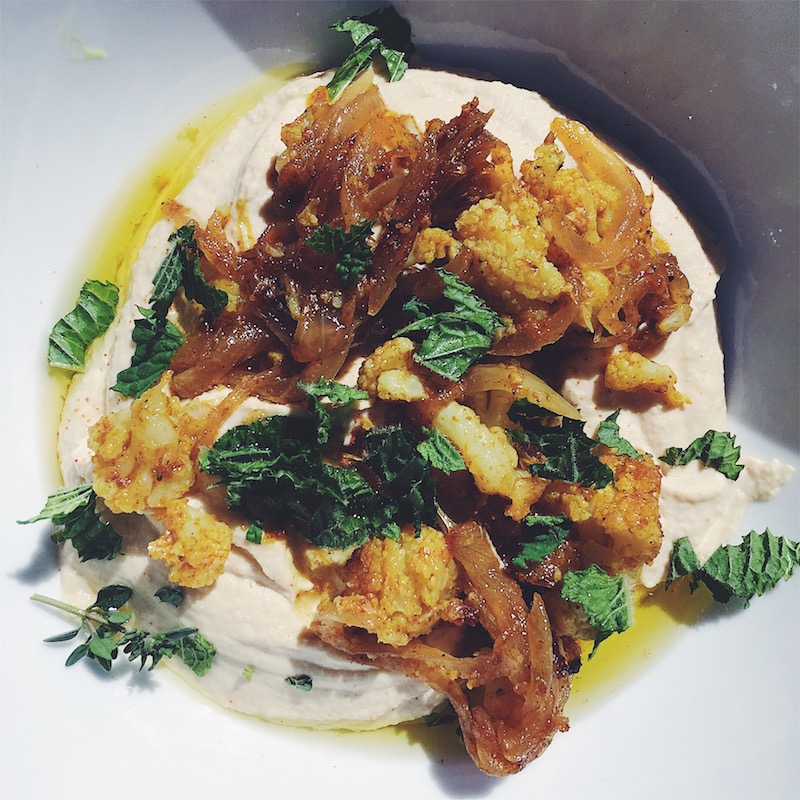 Classic Hummus with Fried Curried Onion and Cauliflower