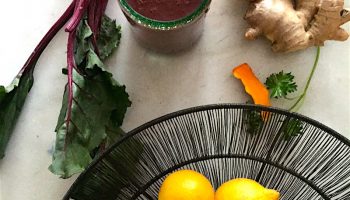 Sunshine smoothie with fresh turmeric and ginger root and beets is an antioxidant powerhouse with plenty of fiber.