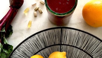 Sunshine smoothie with fresh turmeric and ginger root and beets is an antioxidant powerhouse with plenty of fiber.