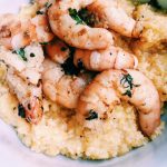 Fresh South Carolina lowcountry Charleston, South Carolina shrimp and grits, made from ground maize (corn)