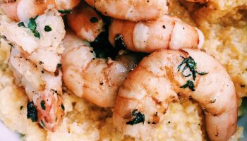 Fresh South Carolina lowcountry Charleston, South Carolina shrimp and grits, made from ground maize (corn)