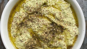 Edamame hummus dip, with soybeans, is loaded with bright flavors