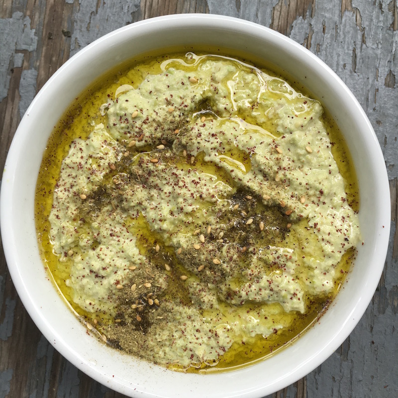 Edamame hummus dip, with soybeans, is loaded with bright flavors