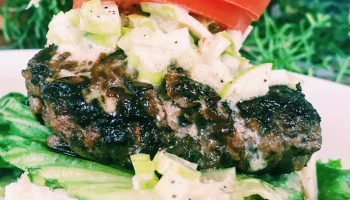Grass-fed beef burger with slaw, one of the best burgers you'll eat