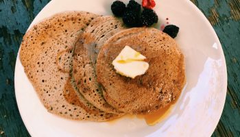 Naturally gluten-free, high-protein buckwheat pancakes with berries
