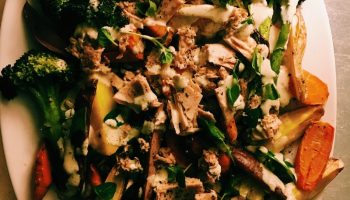 Nourishing, hearty salad nicoise with roasted root vegetables