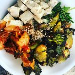 Spicy Brassicas Vegan Rice Bowl with Gut-Friendly Kimchi and Tofu