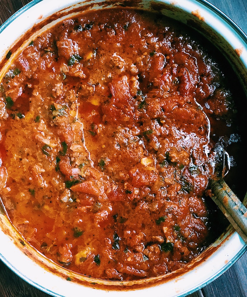 Tomato Meat Sauce with Grass-fed beef and fresh herbs